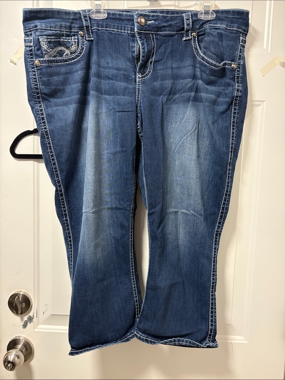 Maurices Women's Dark Blue Cropped Jeans with Contrast Stitching